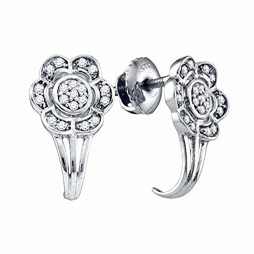 Genuine Diamond Flower Earrings Rhodium on Sterling Silver - Image 1 of 1