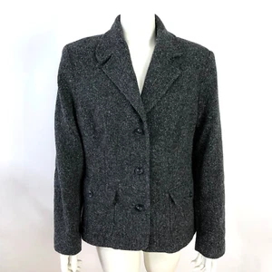 L.L. Bean Large Petite LP Tweed Wool Silk Three Button Blazer Jacket Gray MINT - Picture 1 of 14