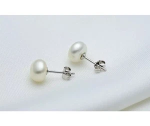 Orecchini di Perle D'Acqua Dolce Naturale 8MM & Argento 925/1000 - Foto 1 di 3