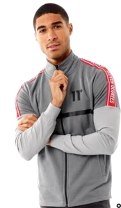 11 Grados Para Hombre Tela Mixta Cinta Cremallera Completa Cuello Embudo Top Acero/Plata/Rojo M - Imagen 1 de 3