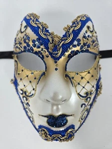 La Maschera Del Galeone Hand Painted Masquerade Blue Gold Mask Mardi Gras Italy - Picture 1 of 14