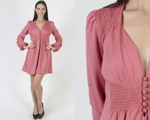 Vintage Jody T California Jersey Dress Stretchy Smocked Hippie Grecian Mini - Picture 1 of 7