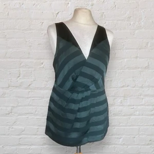 Reiss Green Satin Striped Sleeveless Halter Neck Low Back June Top Size UK 12 - Picture 1 of 13