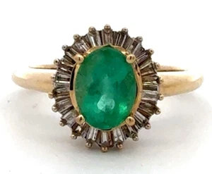 Designer 14k Yellow Gold Emerald Diamond Halo Statement Ring - Picture 1 of 13