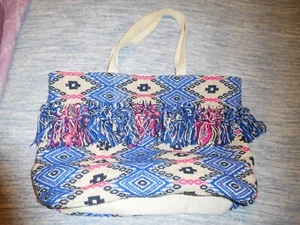 AZTEC BLUE BLACK PINK PATTERENED LARGE TOTE BAG - Picture 1 of 11