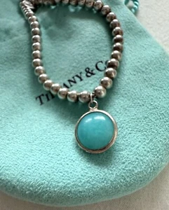 Tiffany Co. Silver Paloma Picasso Round Amazonite Dot Charm Beaded Ball Bracelet - Picture 1 of 7