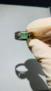 Men's Vintage Sterling Silver Ring with Peridot Green Gemstone - Picture 1 of 4