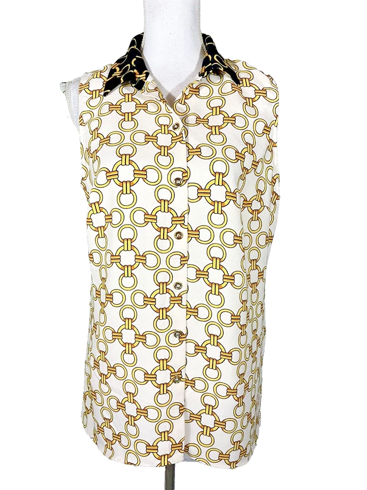 Coco Bianco Blouse Shirt size Medium Black Gold Chains Career Summer Beach Slim - Image 1 of 4