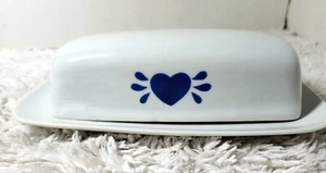 BIA Cordon Bleu Cookware Butter Dish With Blue Heart Accents Porcelain With Lid. - Picture 1 of 10