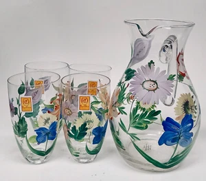 Royal Danube Crystal Hand Painted Pitcher and 4 Crystal Hi-Ball Glass Set - Picture 1 of 1