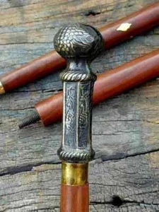 Antiguo bastón de latón vintage mango de diseñador bastón de madera para hombres - Imagen 1 de 10