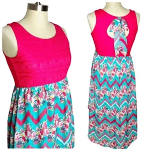 Pinky Dress Girls Size 16 Pink Lace Blue Floral Tie Back Midi - Picture 1 of 5