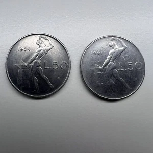 Lot Of 2 1954, 1961 Italy 50 Lire Coin (A8) - Picture 1 of 2