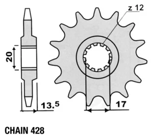 Sprocket 14 Teeth Pitch 428 ORIGINAL x Fantic Trial 240 - Trial 300 - Trial 301 - Picture 1 of 3