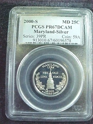 2000 S SILVER MARYLAND STATE QUARTER  PCGS PR67DCAM - Image 1 of 3