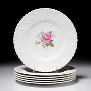 Spode Bridal Rose Pink White Scalloped Embossed Dinner Plates 6pc Lot 10.25"di A - Picture 1 of 7