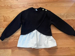 Zara Boho knit Pullover Poplin Layer Sweater Top Size  10-11 Girls Blouse - Picture 1 of 5