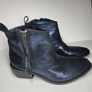 Sacha London 37 US 5.5 Helen Blue Crackle Suede Western Ankle Booties Boots - Picture 1 of 8