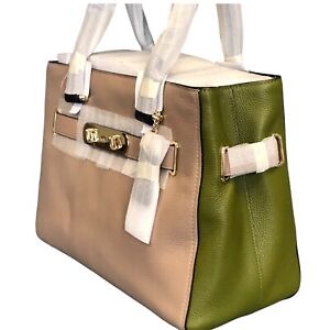 COACH 36514 SWAGGER CARRYALL COLORBLOCK PEBBLE LEATHER STONE GREEN - NEW