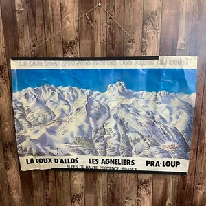 VINTAGE FRENCH ALPS LA FOUX D'ALLOS SKIING ILLUSTRATED MAP POSTER COLLECTIBLE - Picture 1 of 9