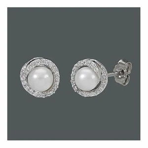 Pendientes de perla de agua dulce con circonita 9,0 mm 1 par de pendientes de plata 925 - Imagen 1 de 1