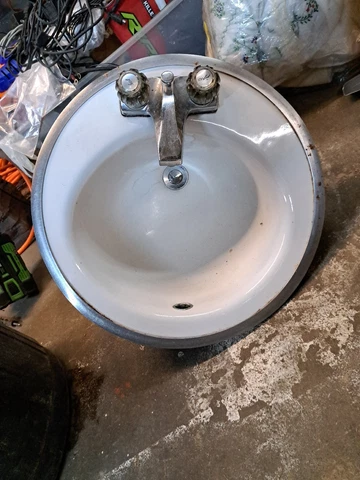 Vtg Ceramic White 18" Round Drop In Sink NOS Kohler Old Bath Lavatory 313-23E Cover