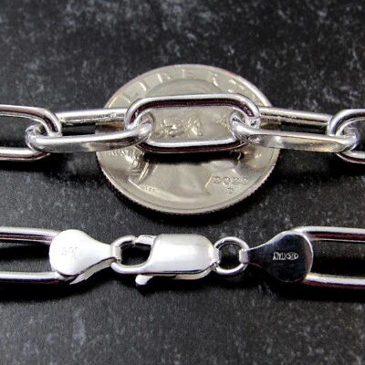 Men's Solid 925 Sterling Silver Italian Paperclip Staple Chain Necklace Bracelet - Image 1 of 4