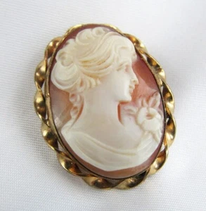 Vintage Signed Bal-Ron 12K Gold Filled Cameo Brooch Pin Pendant - Picture 1 of 5