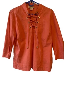 MICHAEL KORS Vintage MOD GOGO Tunic Corset Tie Up 3/4 Sleeve Pullover Shirt XL - Picture 1 of 12