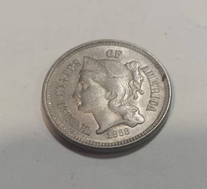 1868 Three Cent Nickel 3CN, About Uncirculated - Picture 1 of 2