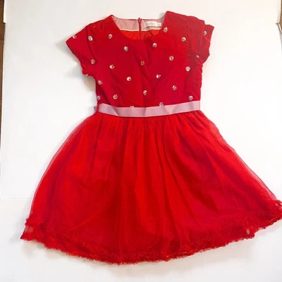 Mini Boden Girls Red Velvet and Tulle Party Dress, Size 11/12 - Image 1 of 4