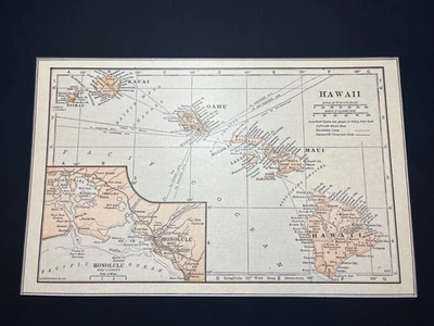 1912 HAWAII Map by L.L. Poates Mounted on Acid-Free Card Stock SEE DESCRIP - Image 1 of 4