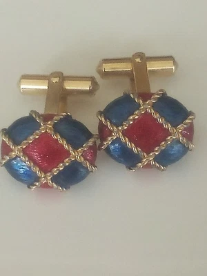 Christian Dior 835 gold-plated sterling silver red and royal blue cufflinks - Image 1 of 4