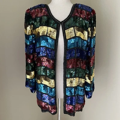 Chaqueta De Colección Años 80 Jean Para Joseph Le Bon Mujer Talla M Multicolor Lentejuelas Fiesta Boho Foto 1 de 4