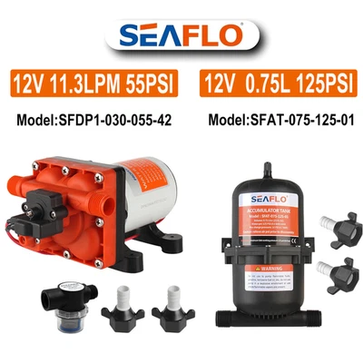 Seaflo 12V 11.3LPM Water Pressure Pump 55PSI Accumulator Tank Water Pump 0.75L - image 1 of 4