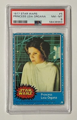 1977 TOPPS STAR WARS CARD - #5 PRINCESS LEIA - SERIES 1 - BLUE BORDER - PSA 8 - Image 1 of 4
