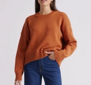 QUINCE Organic Cotton Boyfriend Crew Sweater Rust XS Boxy Oversized Rare Color - Picture 1 of 8