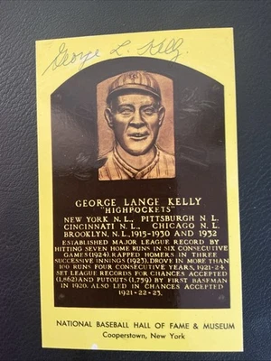 George Kelly Autographed Signed HOF Plaque Postcard New York Giants - Image 1 of 2