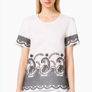 Michael Kors White and Black Patterned Short Sleeve Top, XS - Picture 1 of 7