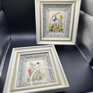 Vintage Franklin White Framed Floral Pictures Cottage Core Style - Picture 1 of 10