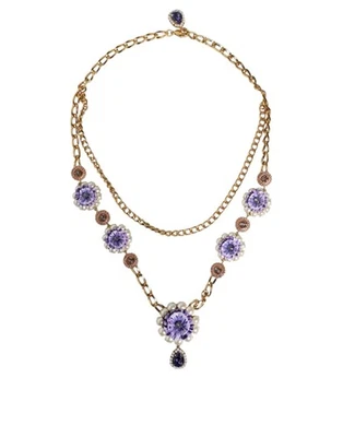 Dolce&Gabbana Women Gold Statement Necklace Brass Floral Crystals Layered Chain - Image 1 of 4
