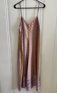 DRESS FORUM Pink Peach Lilac Scarf Print Satin Jumpsuit Romper Small S Boho - Picture 1 of 10