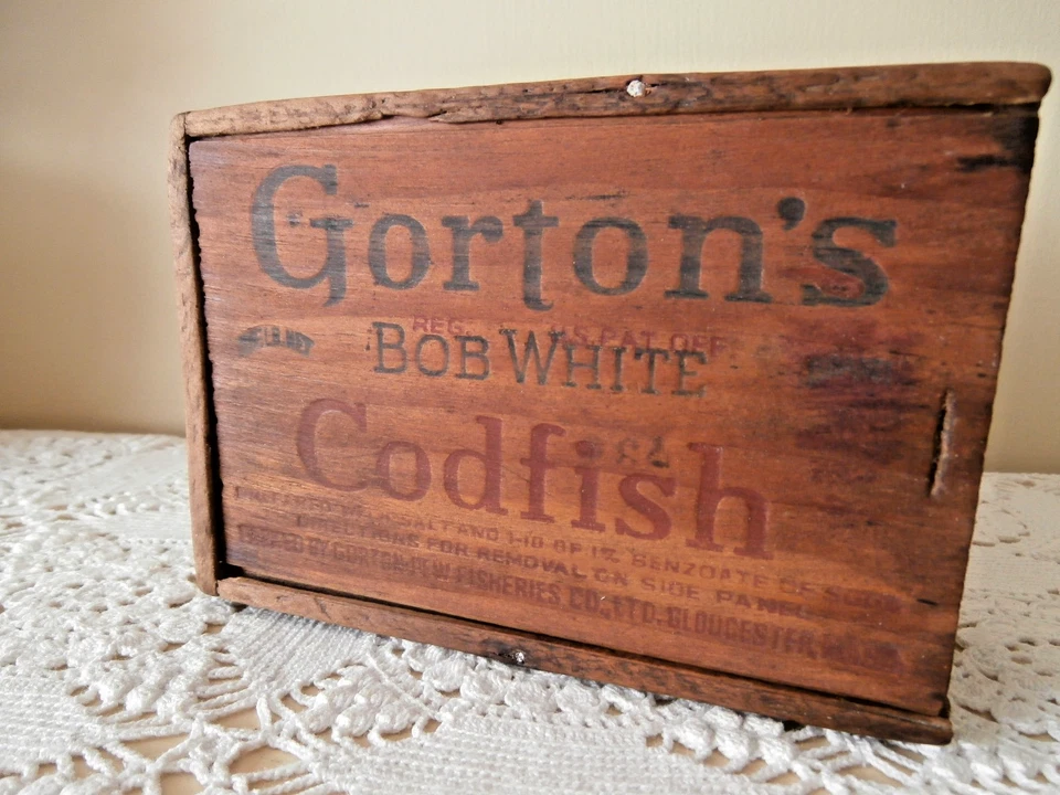 Старинный Gorton's Bob белый трески деревянная коробка ~ реклама ~ ласточкин хвост ~ деревенский - Изображение 1 из 4