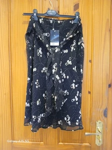 BNWT Dorothy Perkins Black Patterned Layered Chiffon Knee Length Skirt Size 14 - Picture 1 of 10
