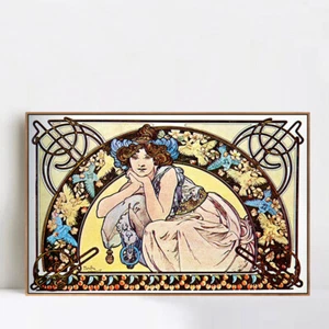 Framed Canvas Print Woman with Her Hands on Her Chin by Alphonse Mucha Wall Art - Picture 1 of 17