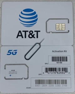 4x AT&T 5G TRIPLE CARTE SIM 3 EN 1 NANO 4FF 4G 5G LTE GSM ACTIVATION FACILE TIKTOK - Photo 1 sur 1