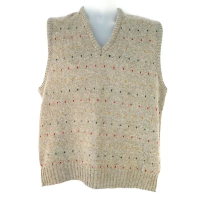 Vtg Robert Bruce Sweater Vest Knit Wool Speckle Multicolor Union Made Large Tan - Image 1 of 4