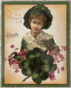 Día de San Patricio Nuevo Vintage Inspirado Dama Trébol Grande Saludo Arte Impresión Decoración - Imagen 1 de 2