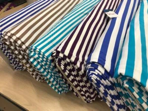 Printed cotton blend jersey fabric 150cm wide stretch stripes blue white - Picture 1 of 15