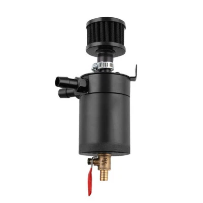 Car Oil Catch Can Tank 2-Port Baffled Reservoir W/Drain Valve Breather Accessory - Image 1 of 4
